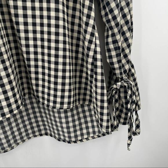 143 STORY by LINEUP Blouse Buffalo Check Ruffle Sleeves Ties Black SZ Small - Picture 6 of 9
